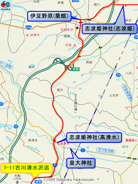 [地図: 古川〜志波姫神社(志波姫)]