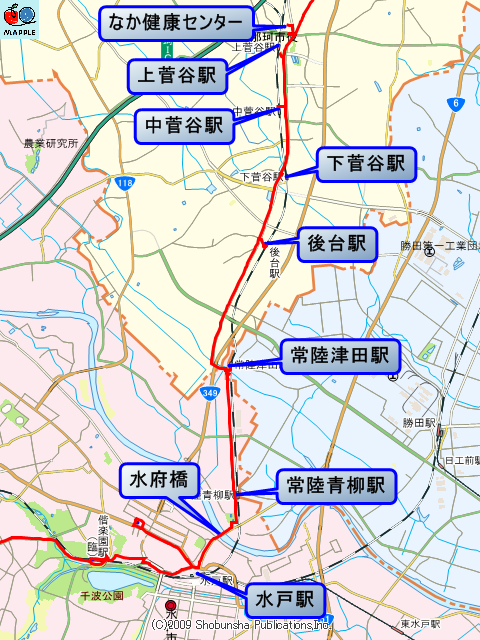 [地図: 水戸駅〜上菅谷]